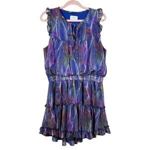 Adrienne Ruffled Tiered Sleeveless Mini Dress in Purple and Blue Large